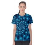 Glossy Light Blue Spiral Fractal Women s Cotton Tee