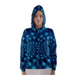 Glossy Light Blue Spiral Fractal Hooded Wind Breaker (Women)