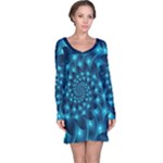 Glossy Light Blue Spiral Fractal Long Sleeve Nightdress