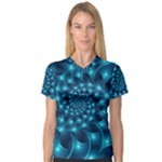 Glossy Light Blue Spiral Fractal Women s V-Neck Sport Mesh Tee