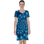 Glossy Light Blue Spiral Fractal Short Sleeve Nightdress