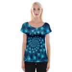 Glossy Light Blue Spiral Fractal Women s Cap Sleeve Top