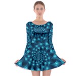 Glossy Light Blue Spiral Fractal Long Sleeve Skater Dress