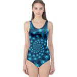 Glossy Light Blue Spiral Fractal One Piece Swimsuit