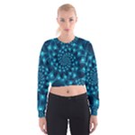 Glossy Light Blue Spiral Fractal Women s Cropped Sweatshirt