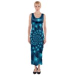 Glossy Light Blue Spiral Fractal Fitted Maxi Dress