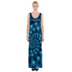 Glossy Light Blue Spiral Fractal Maxi Thigh Split Dress