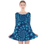 Glossy Light Blue Spiral Fractal Long Sleeve Velvet Skater Dress