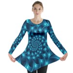 Glossy Light Blue Spiral Fractal Long Sleeve Tunic 