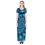 Glossy Light Blue Spiral Fractal Short Sleeve Maxi Dress