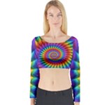 Psychedelic Rainbow Spiral Long Sleeve Crop Top (Tight Fit)