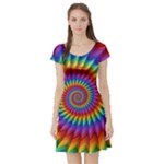 Psychedelic Rainbow Spiral Short Sleeve Skater Dress