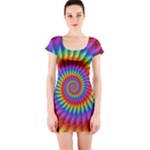 Psychedelic Rainbow Spiral Short Sleeve Bodycon Dress