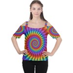 Psychedelic Rainbow Spiral Women s Cutout Shoulder Tee