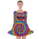 Psychedelic Rainbow Spiral Long Sleeve Skater Dress