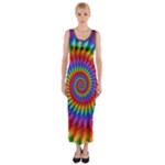 Psychedelic Rainbow Spiral Fitted Maxi Dress