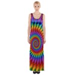 Psychedelic Rainbow Spiral Maxi Thigh Split Dress