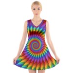 Psychedelic Rainbow Spiral V-Neck Sleeveless Dress