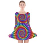 Psychedelic Rainbow Spiral Long Sleeve Velvet Skater Dress