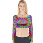 Psychedelic Rainbow Spiral Long Sleeve Crop Top (Tight Fit)