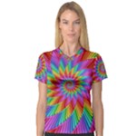 Psychedelic Rainbow Spiral Women s V-Neck Sport Mesh Tee