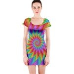 Psychedelic Rainbow Spiral Short Sleeve Bodycon Dress