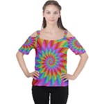 Psychedelic Rainbow Spiral Women s Cutout Shoulder Tee