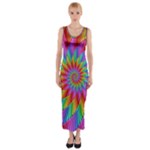 Psychedelic Rainbow Spiral Fitted Maxi Dress