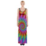 Psychedelic Rainbow Spiral Maxi Thigh Split Dress