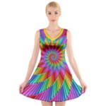 Psychedelic Rainbow Spiral V-Neck Sleeveless Dress