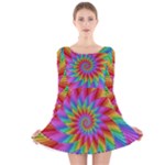 Psychedelic Rainbow Spiral Long Sleeve Velvet Skater Dress