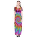 Psychedelic Rainbow Spiral Short Sleeve Maxi Dress