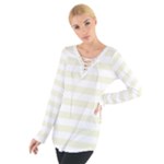 Horizontal Stripes - White and Beige Women s Tie Up Tee