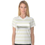 Horizontal Stripes - White and Beige Women s V-Neck Sport Mesh Tee