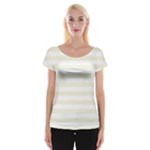 Horizontal Stripes - White and Beige Women s Cap Sleeve Top