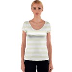 Horizontal Stripes - White and Beige Women s V-Neck Cap Sleeve Top