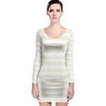 Horizontal Stripes - White and Beige Long Sleeve Bodycon Dress