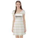 Horizontal Stripes - White and Beige Short Sleeve Skater Dress