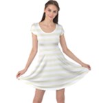 Horizontal Stripes - White and Beige Cap Sleeve Dress