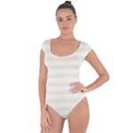 Horizontal Stripes - White and Beige Short Sleeve Leotard (Ladies)