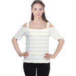 Horizontal Stripes - White and Beige Women s Cutout Shoulder Tee