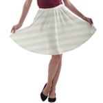 Horizontal Stripes - White and Beige A-line Skater Skirt