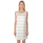 Horizontal Stripes - White and Beige Sleeveless Satin Nightdress