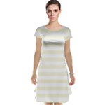 Horizontal Stripes - White and Beige Cap Sleeve Nightdress