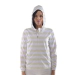 Horizontal Stripes - White and Beige Hooded Wind Breaker (Women)