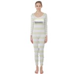 Horizontal Stripes - White and Beige Long Sleeve Catsuit