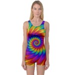 Psychedelic Rainbow Spiral One Piece Boyleg Swimsuit