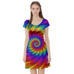 Psychedelic Rainbow Spiral Short Sleeve Skater Dress