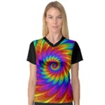 Psychedelic Rainbow Spiral Women s V-Neck Sport Mesh Tee