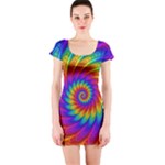 Psychedelic Rainbow Spiral Short Sleeve Bodycon Dress